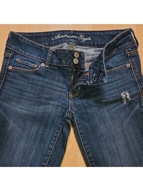 AE Low Rise Artist Stretch Jeans Dark Wash Hemmed Cropped Ankle Size 4 Regular